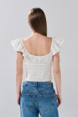 Blusa manga corta crema clara con escote redondo