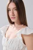 Blusa manga corta crema clara con escote redondo