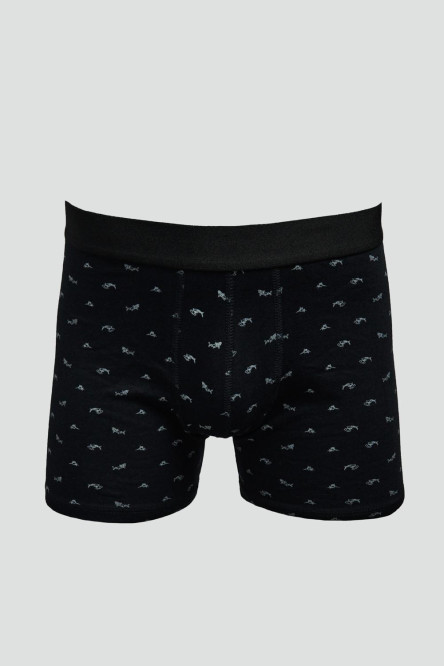 Bóxer azul intenso brief-medio con peces estampados