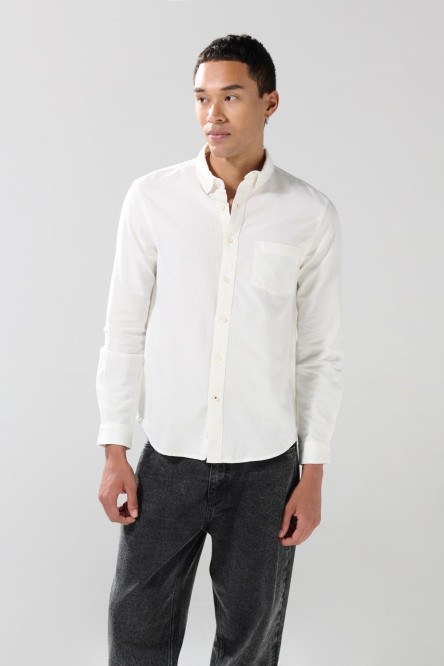 Camisa unicolor en algodón con cuello button down