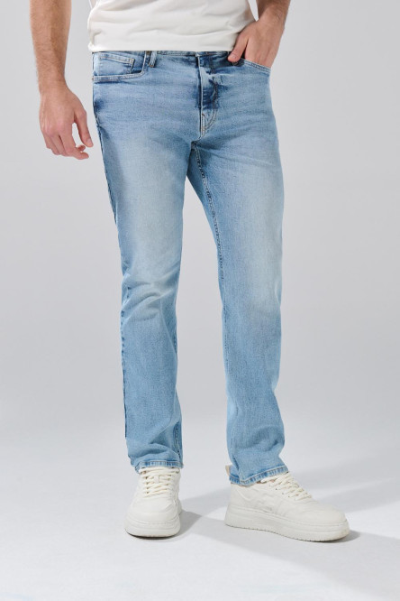 Jean azul claro straight leg bota recta con 5 bolsillos