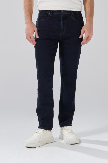 Jean bota recta straight leg azul intenso con tiro bajo