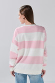 Buzo crema cuello redondo oversize con rayas y arte college