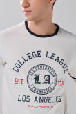 Camiseta crema clara cuello redondo college con contrastes
