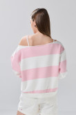 Buzo cuello redondo oversize crema college con rayas