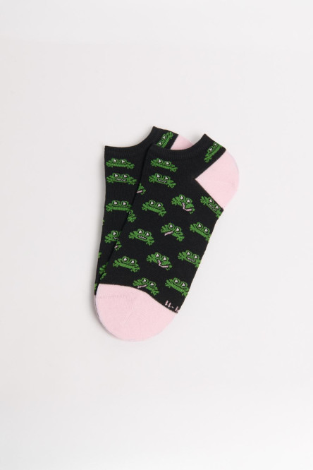 Medias unicolores tobilleras con diseños de ranas verdes y contrastes