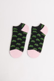 Medias unicolores tobilleras con diseños de ranas verdes y contrastes
