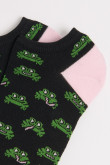Medias unicolores tobilleras con diseños de ranas verdes y contrastes