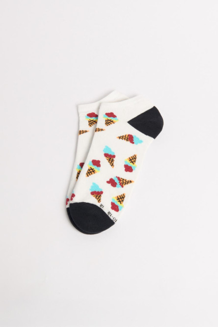 Medias tobilleras unicolores con diseños de helados