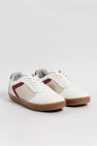 Tenis casuales cremas claros con diseños rojos
