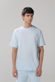 Camiseta unicolor manga corta con hombro rodado en algodón