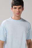 Camiseta unicolor manga corta con hombro rodado en algodón
