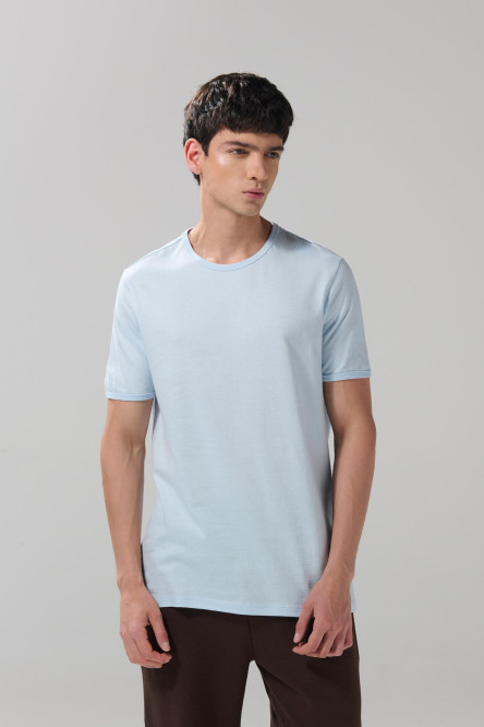 Camiseta con puños y cuello redondo en rib unicolor