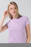 Camiseta cuello redondo unicolor en tela acanalada