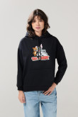 Buzo con capota negro oversize y arte de Tom y Jerry