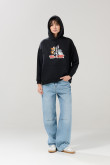 Buzo con capota negro oversize y arte de Tom y Jerry