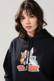 Buzo con capota negro oversize y arte de Tom y Jerry