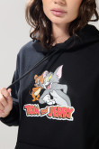 Buzo con capota negro oversize y arte de Tom y Jerry