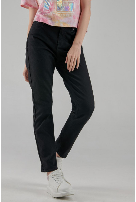 Jean para mujer, 5 bolsillos, tiro alto con lavado negro